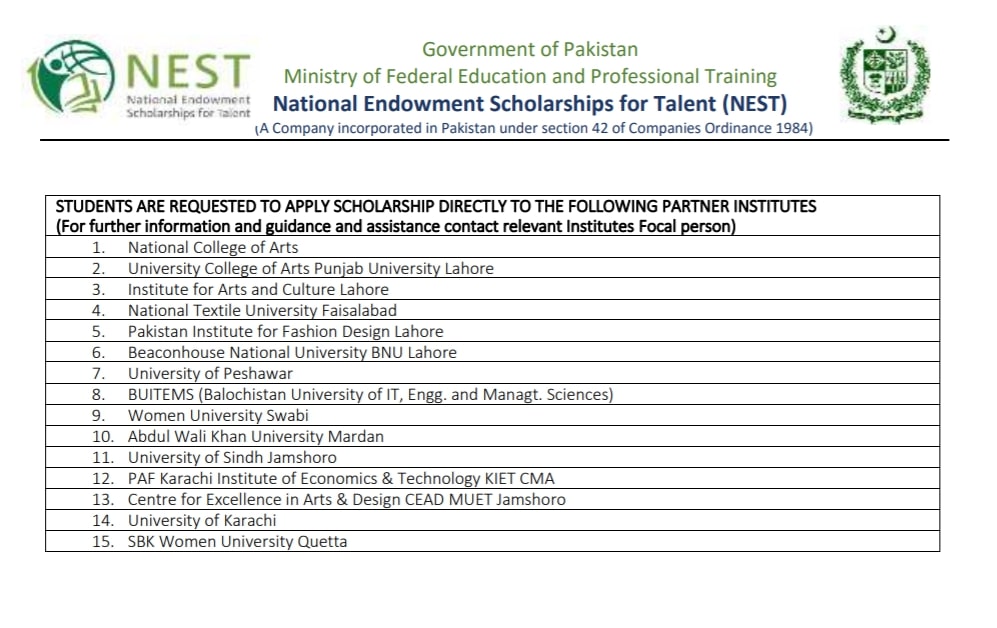 NEST Scholarship 2020 Partner Institutes