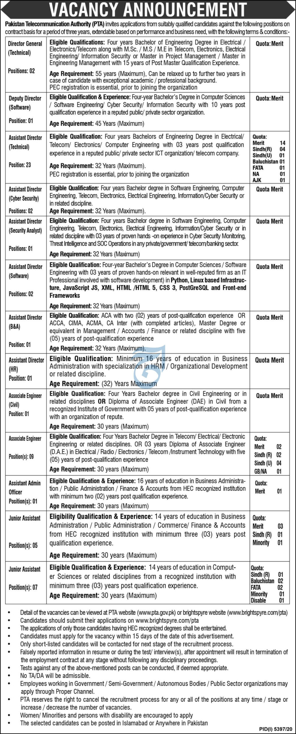 PTA Jobs 2021 Advertisement