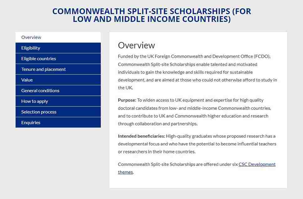 Commonwealth Split-site Scholarships 2022/2023
