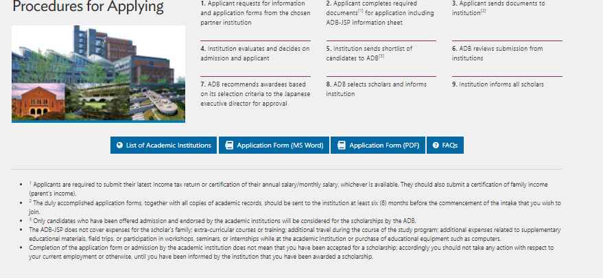 Applying Procedure for ADB Japan scholarships 2022