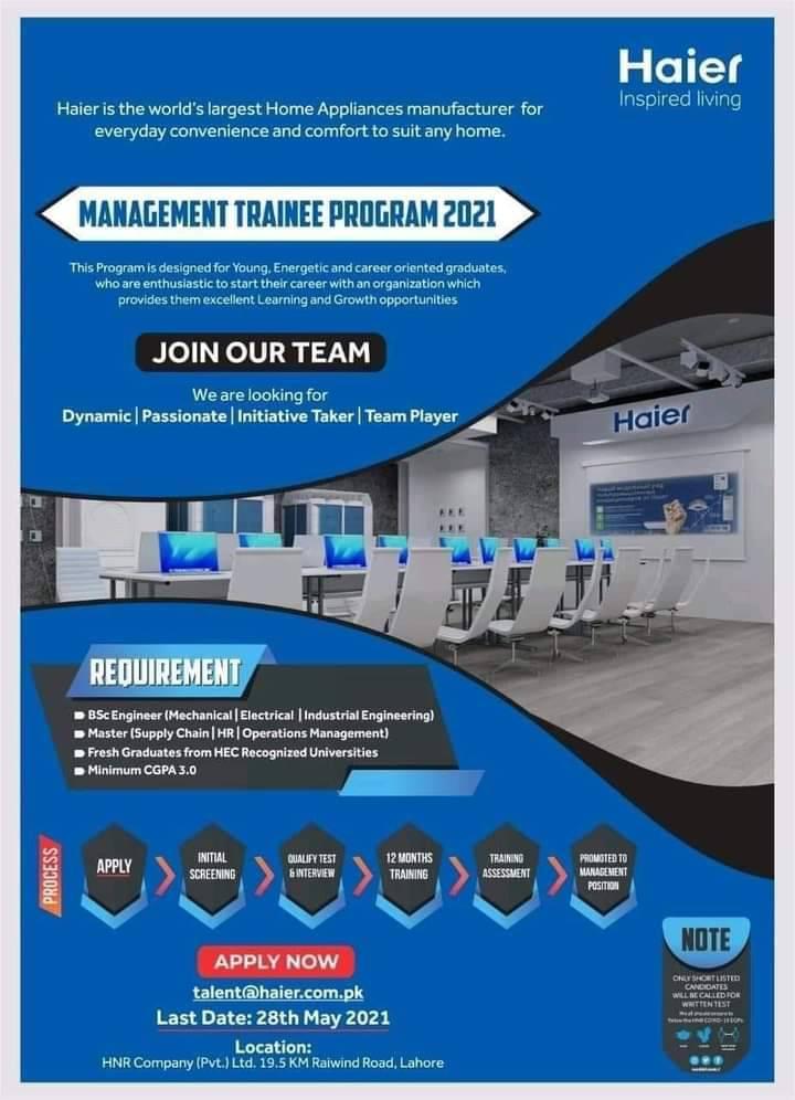 Haier Management Trainee Program 2021